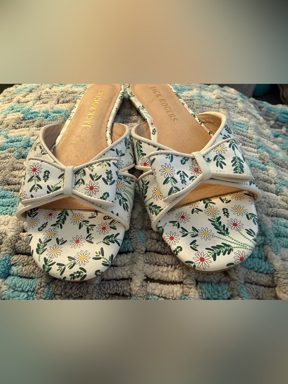 Jack Rogers White Floral Knot-Front Mules